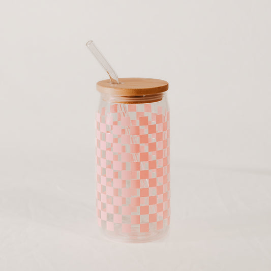 Pink Checkered Can Glass