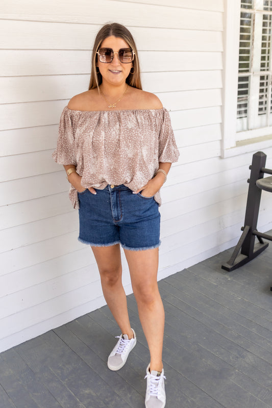 Taupe Multi Print Top