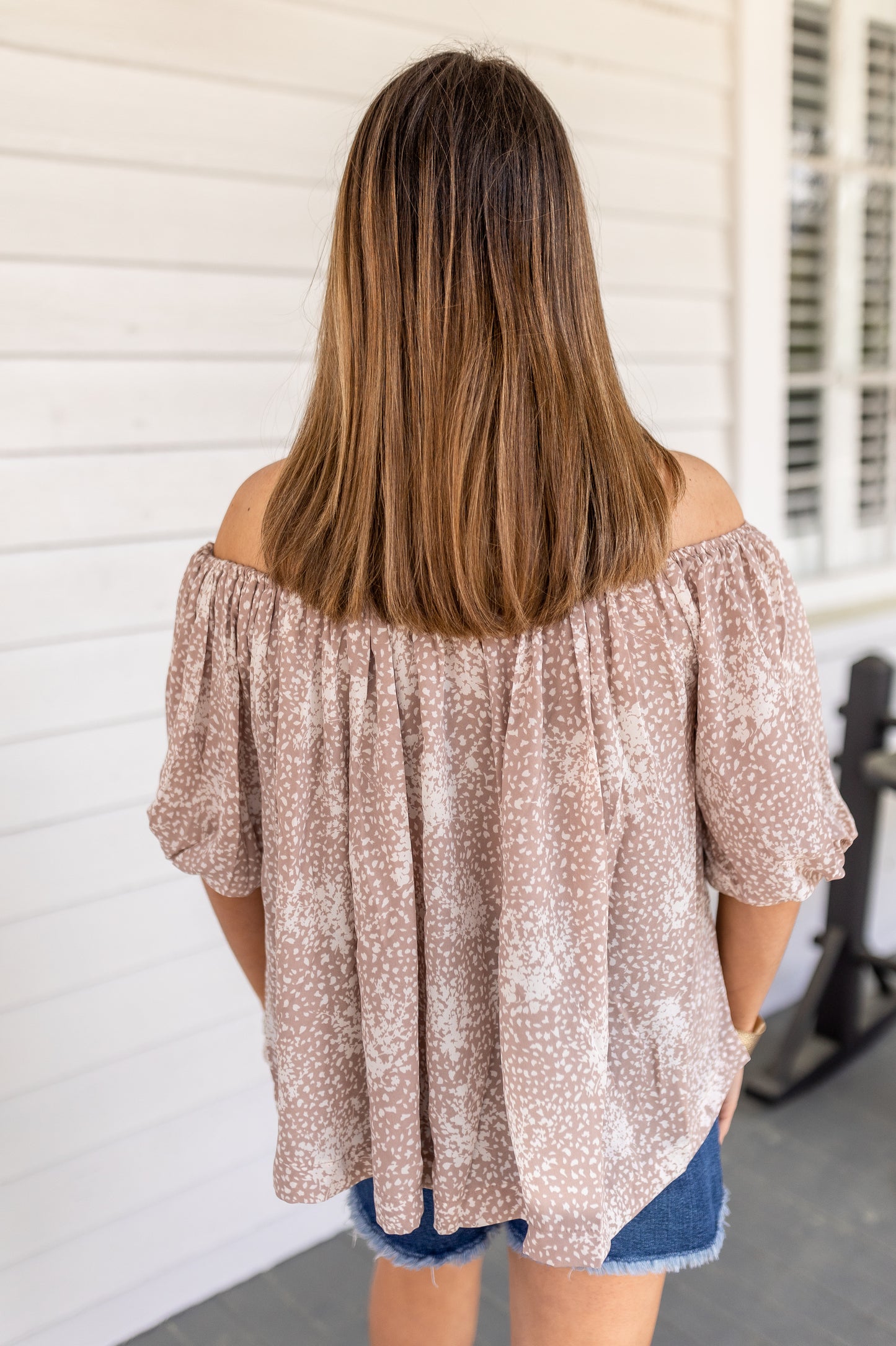 Taupe Multi Print Top